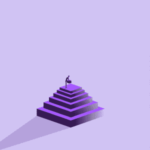 Person reaching the top of a stepped pyramid, representing achievement or progress.