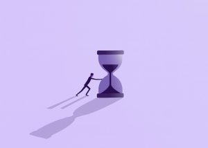 Bloom Consulting illustration of a person pushing an hourglass, symbolizing why timing matters in Strategic Branding vs. Tactical Marketing for countries.